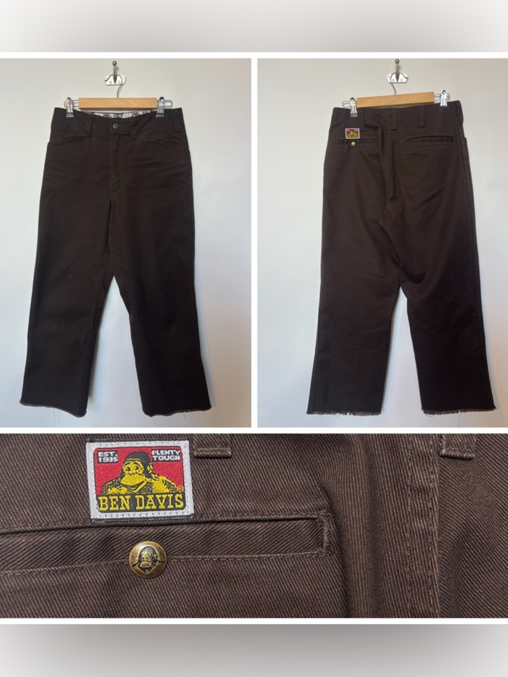 Ben‎ Davis Brown Work Pants Cropped Raw Hem Straight Leg Size 29